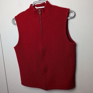 WOOLRICH Women Sleeveless Vest Size M Red 100% Wool Full Zip Closure Super Soft